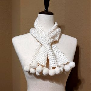 Talbot's Darling White Pom Pom Knit Women's Scarf